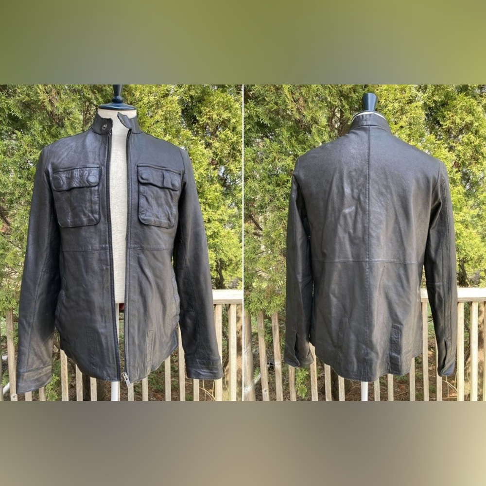Size 3 Ted Baker Leather Motorcycle Cafe Racer Style Jacket Soft Sheepskin